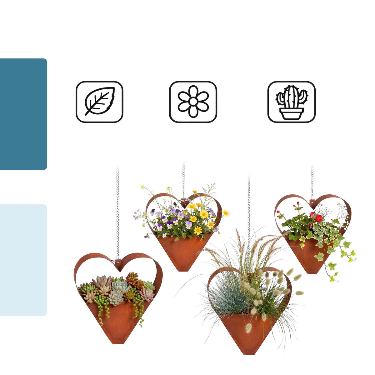 Hanging Heart-Shaped Rust Planter with Chain