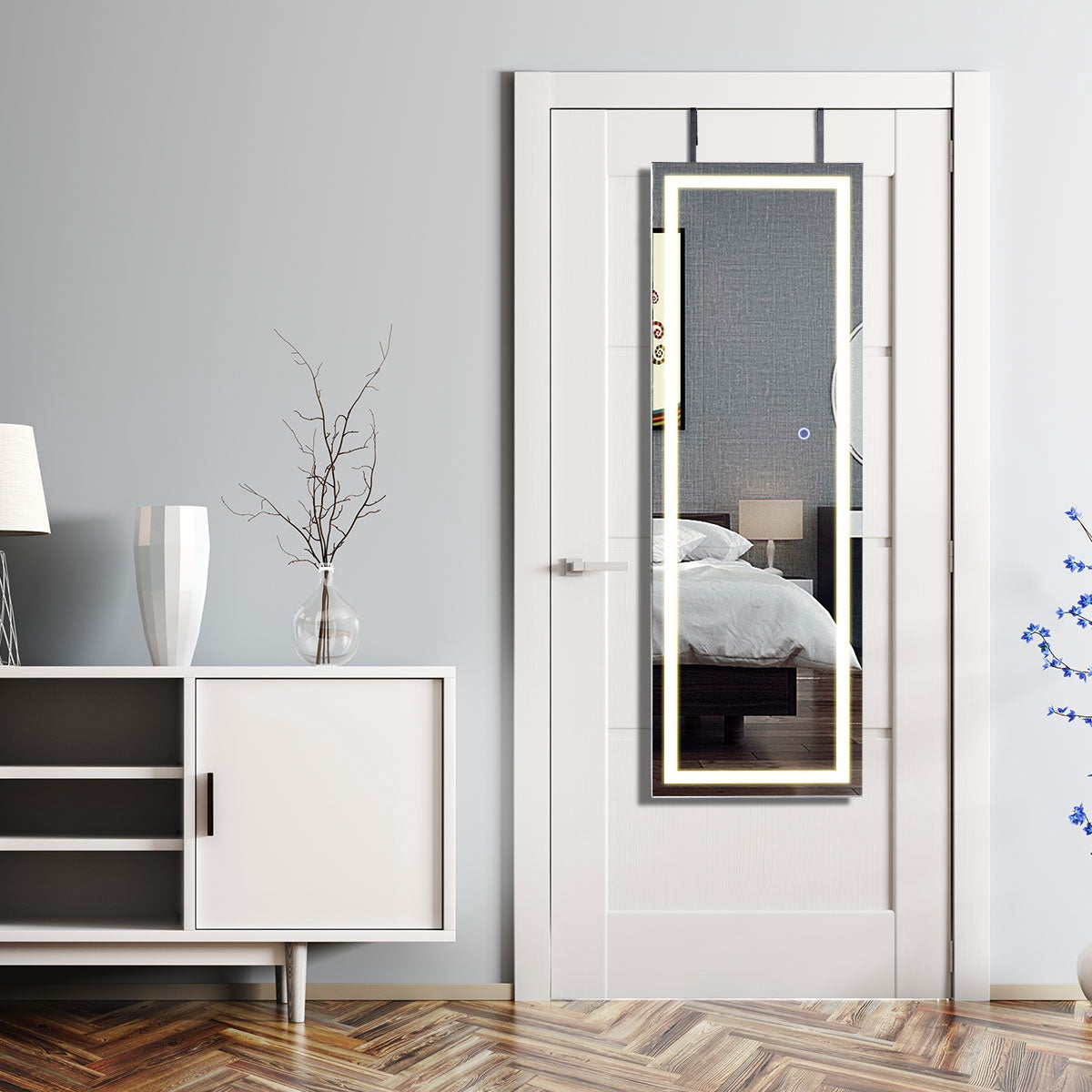 Hanging Jewelry Cabinet With LED Mirror, Black 120x40cm