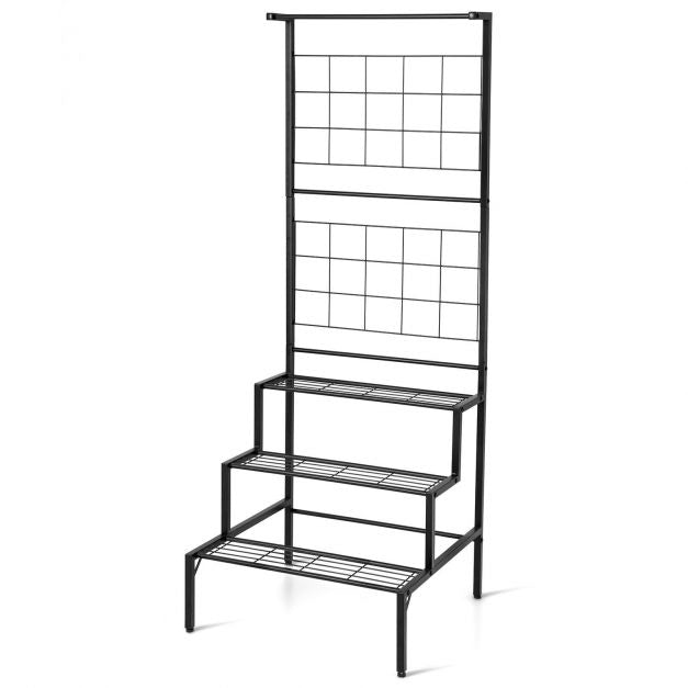 Hanging Plant Stand, 3-Tier Metal Shelves With Trellis