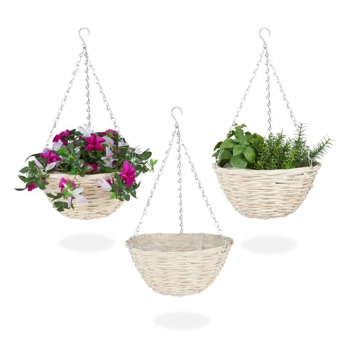 Hanging basket in rattan, set of 3