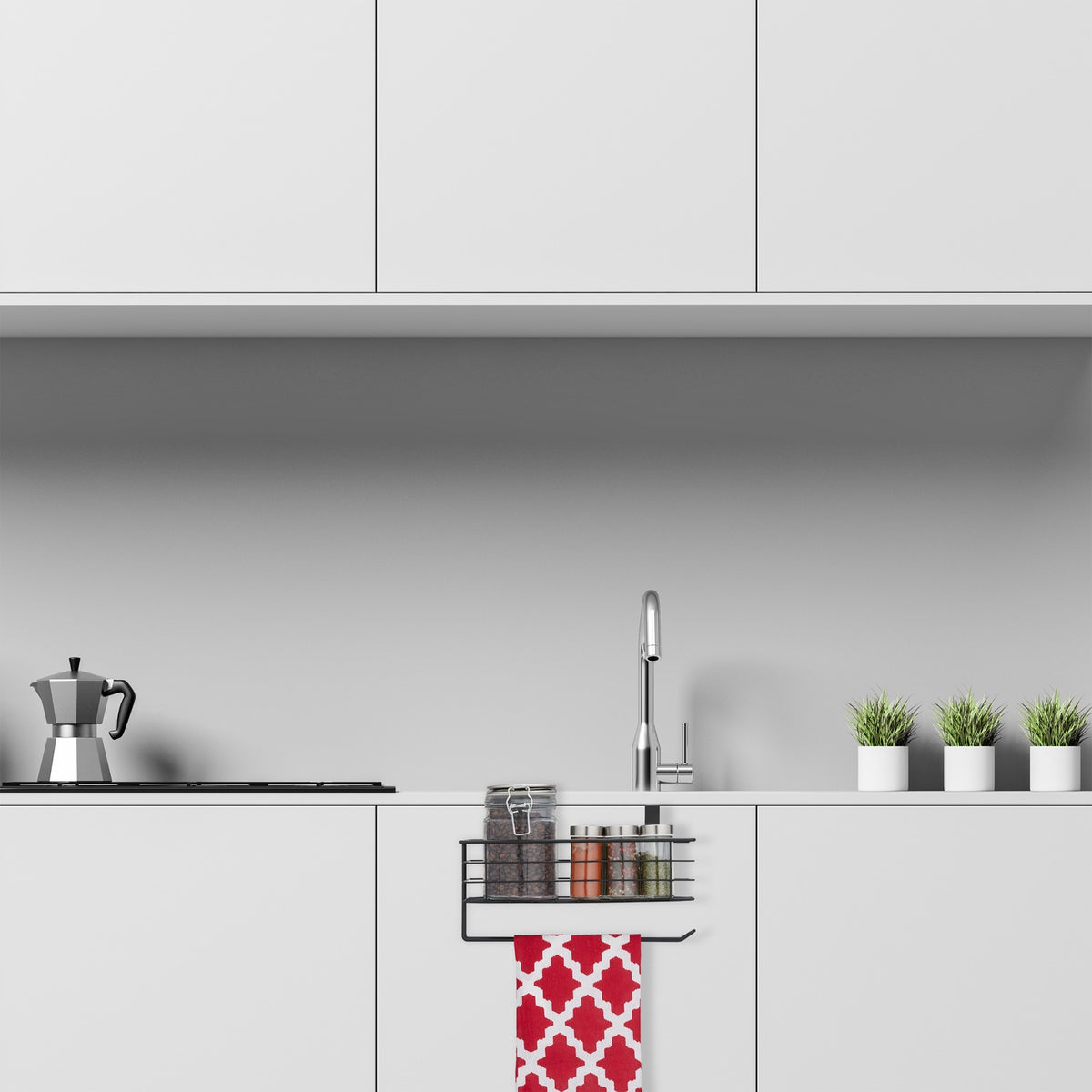 Hanging basket with holder for paper towels