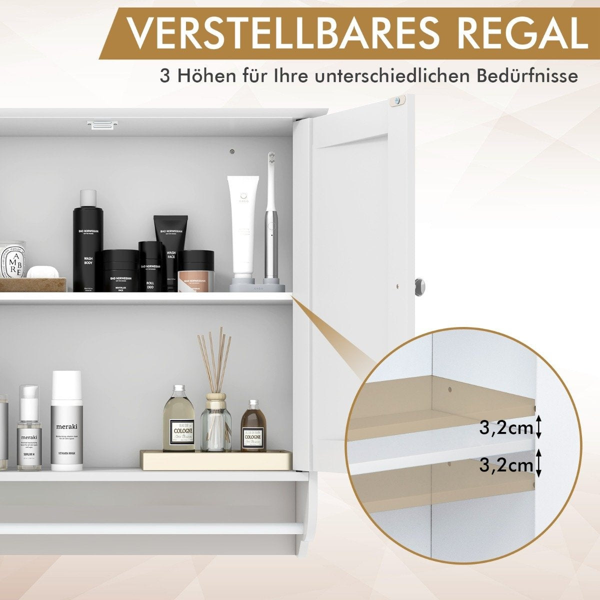 Hanging bathroom cabinet with towel rail bathroom cabinet 60 x 21 x 61 cm white
