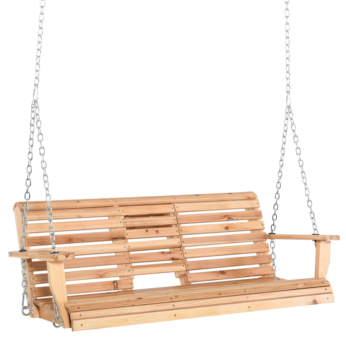 Hanging bench garden swing swing bench with foldable coffee table & cup holder, fir wood, for 2-3 people, 150x75x53cm, natural