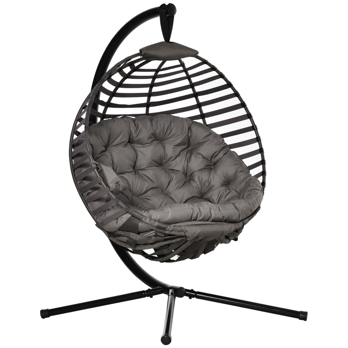 Hanging chair hanging basket with frame for 1 person, foldable hanging swing with cushion, steel, 126x118x172cm for garden & balcony
