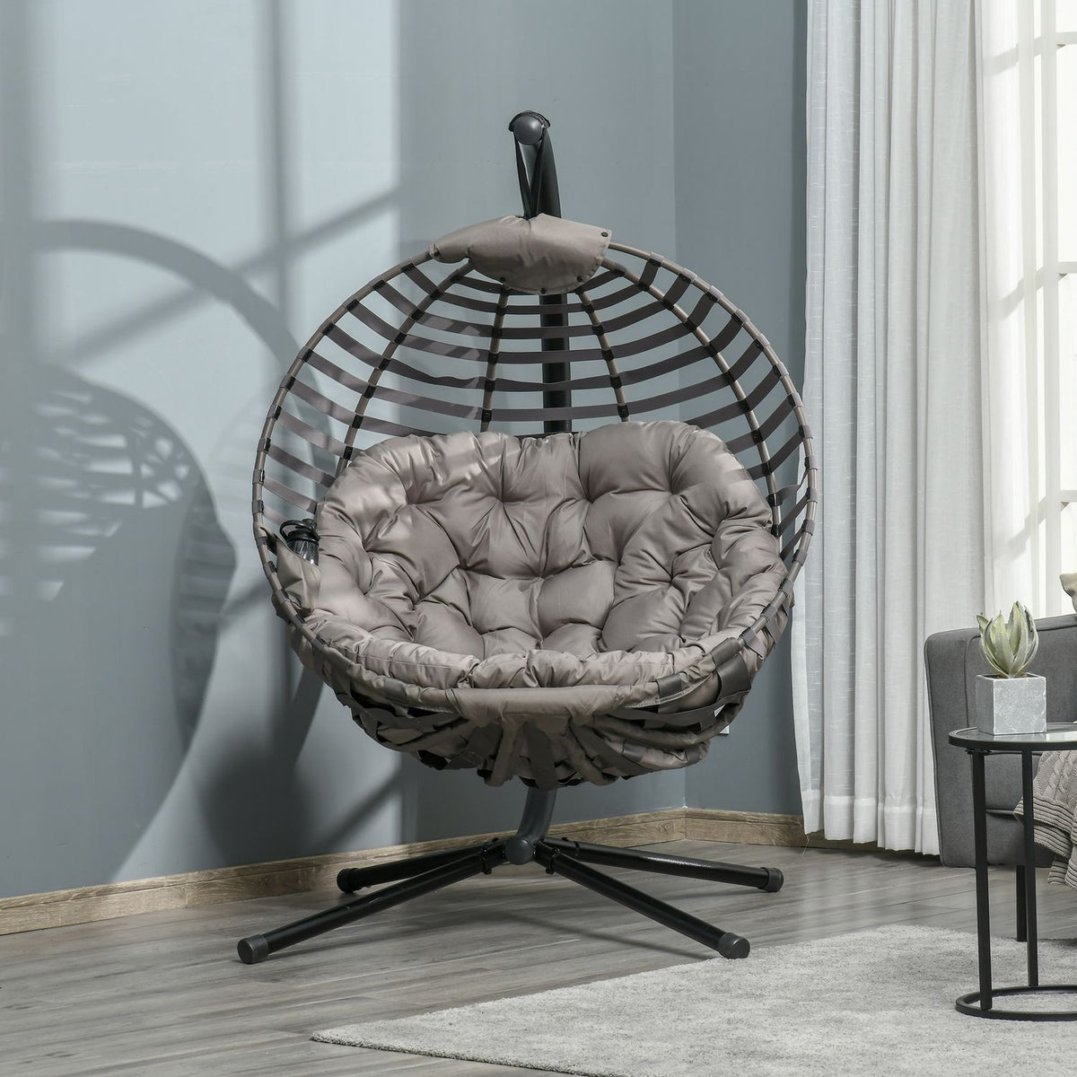 Hanging chair hanging basket with frame for 1 person, foldable hanging swing with cushion, steel, 126x118x172cm for garden & balcony