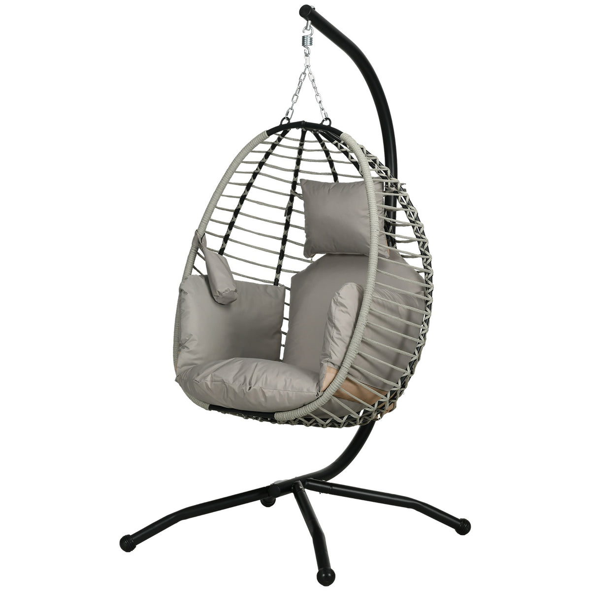 Hanging chair hanging swing with cup bag folding seat basket hanging chair with cushion rattan look load capacity up to 120 kg steel gray for garden & balcony