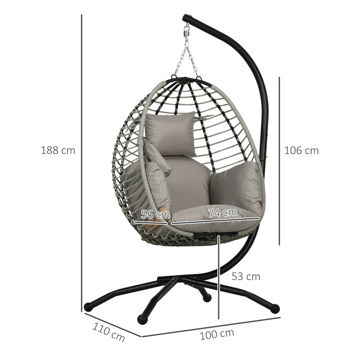 Hanging chair hanging swing with cup bag folding seat basket hanging chair with cushion rattan look load capacity up to 120 kg steel gray for garden & balcony