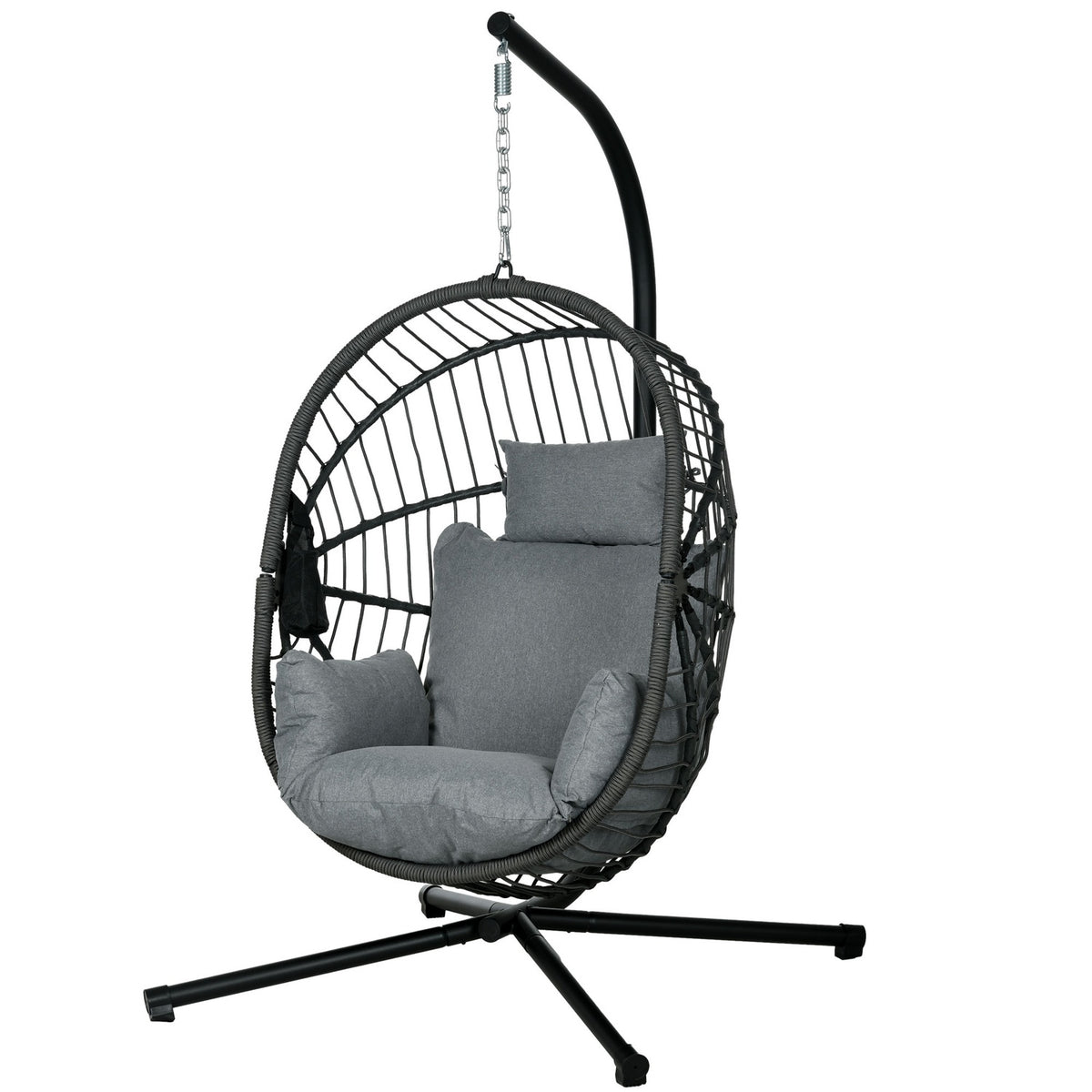 Hanging chair hanging swing with cushion and cup holder, folding seat basket in rattan look, load capacity up to 120 kg, made of gray steel