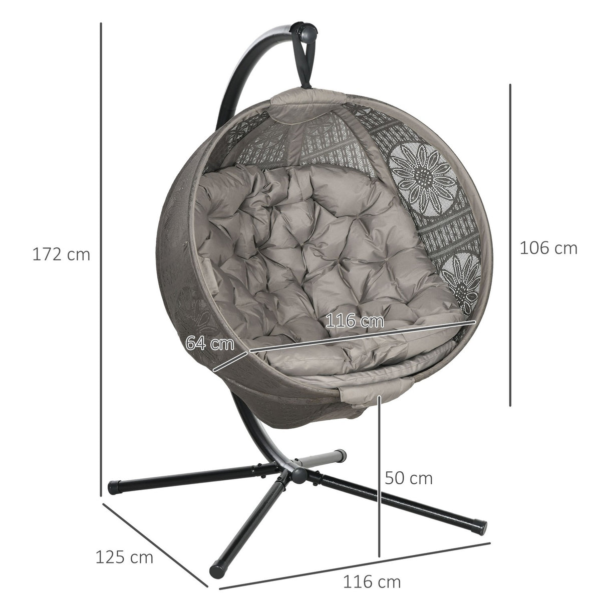 Hanging chair hanging swing with seat cushion folding seat basket for indoor outdoor load capacity up to 120 kg polyester sand