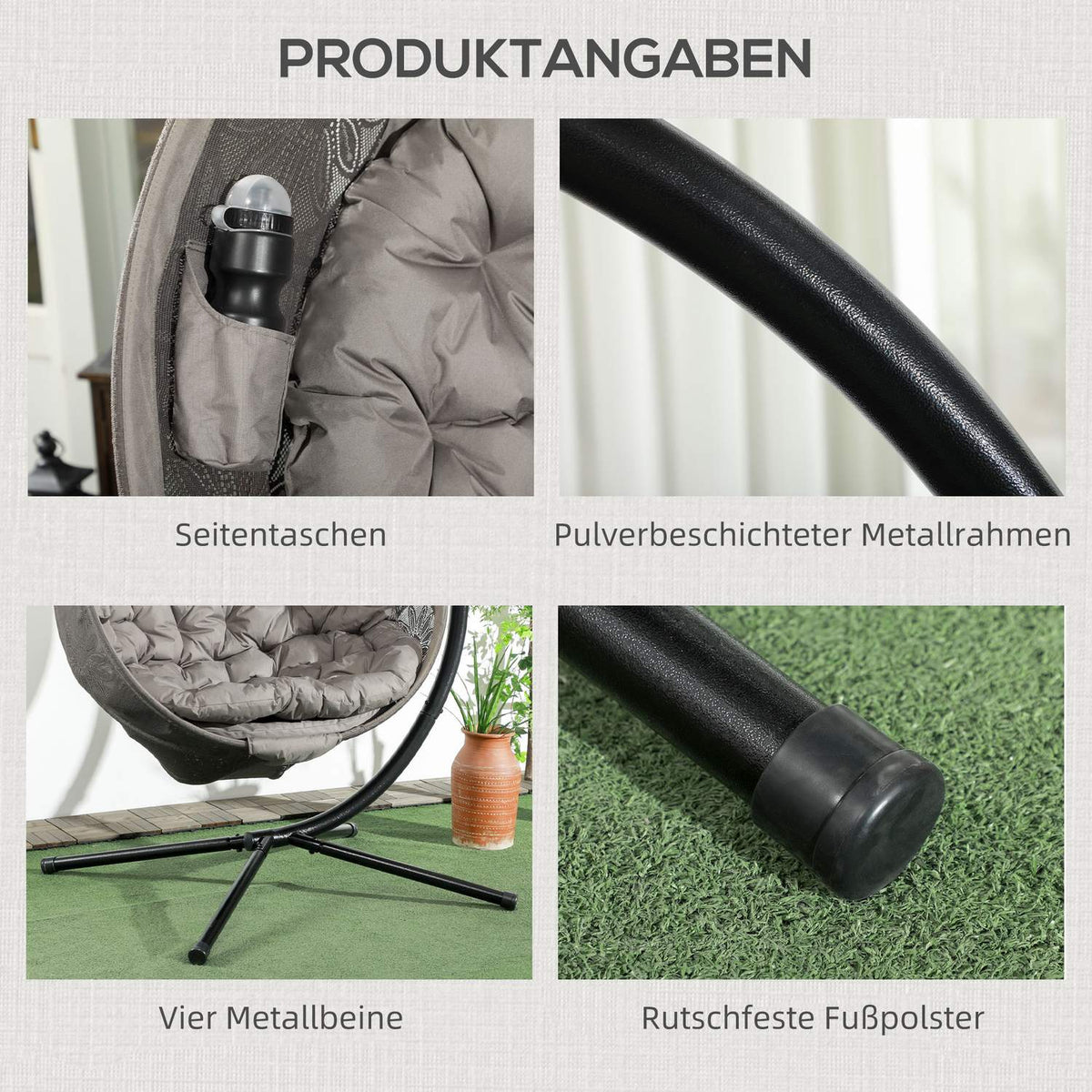 Hanging chair hanging swing with seat cushion folding seat basket for indoor outdoor load capacity up to 120 kg polyester sand