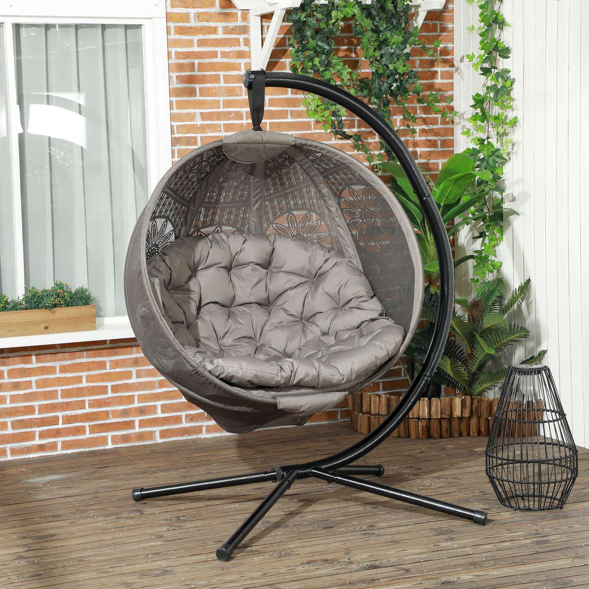Hanging chair hanging swing with seat cushion folding seat basket for indoor outdoor load capacity up to 120 kg polyester sand