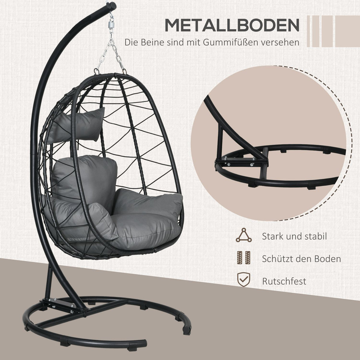 Hanging chair rattan hanging chair 195 cm high with frame cushions and waterproof cover for garden and indoor up to 150 kg