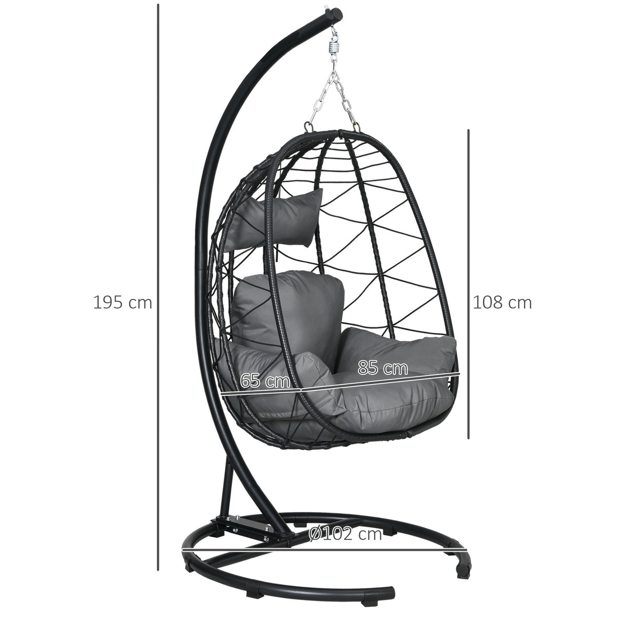 Hanging chair rattan hanging chair 195 cm high with frame cushions and waterproof cover for garden and indoor up to 150 kg