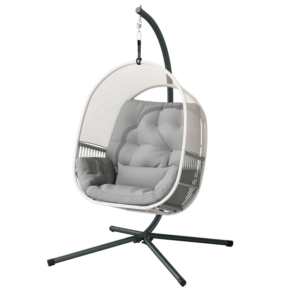 Hanging chair with frame, egg-shaped hanging swing with soft, deep cushion, seat cushions, hammock for outdoor use, swing chair outdoor, patio, garden, light gray |