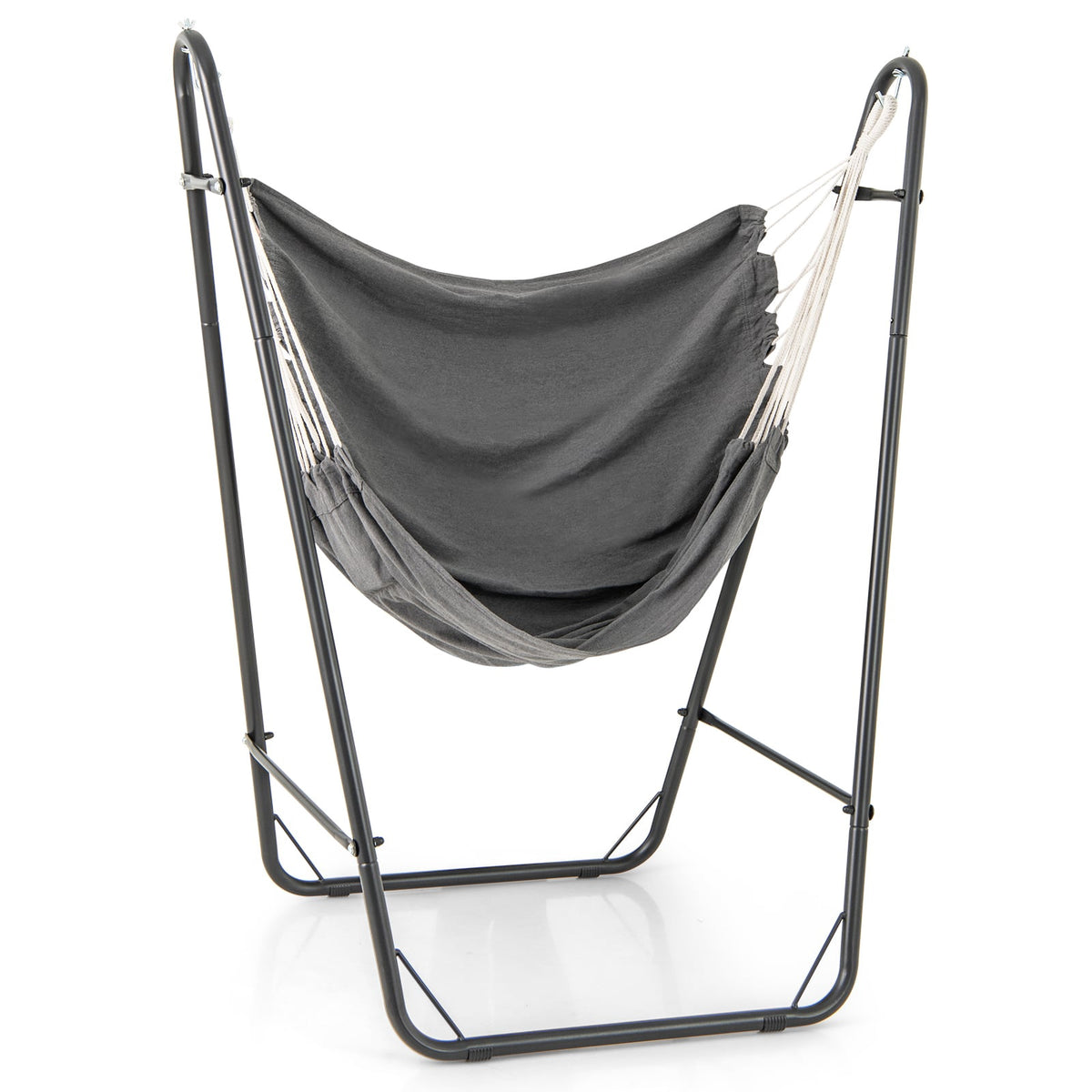 Hanging chair with frame, grey, cotton-polyester, 120 kg load capacity
