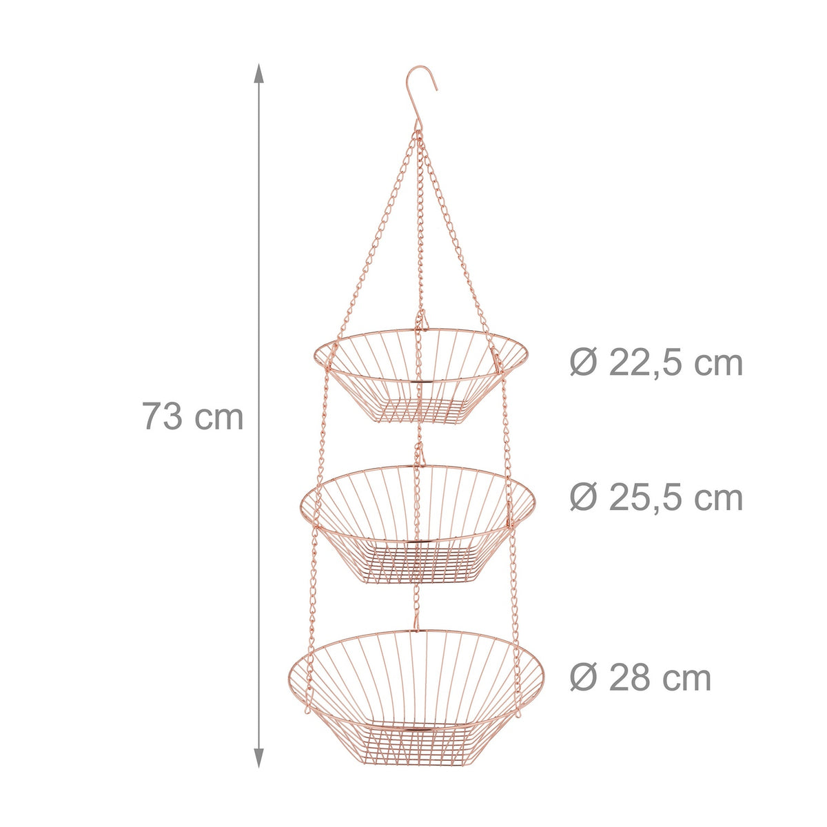 Hanging fruit basket in copper