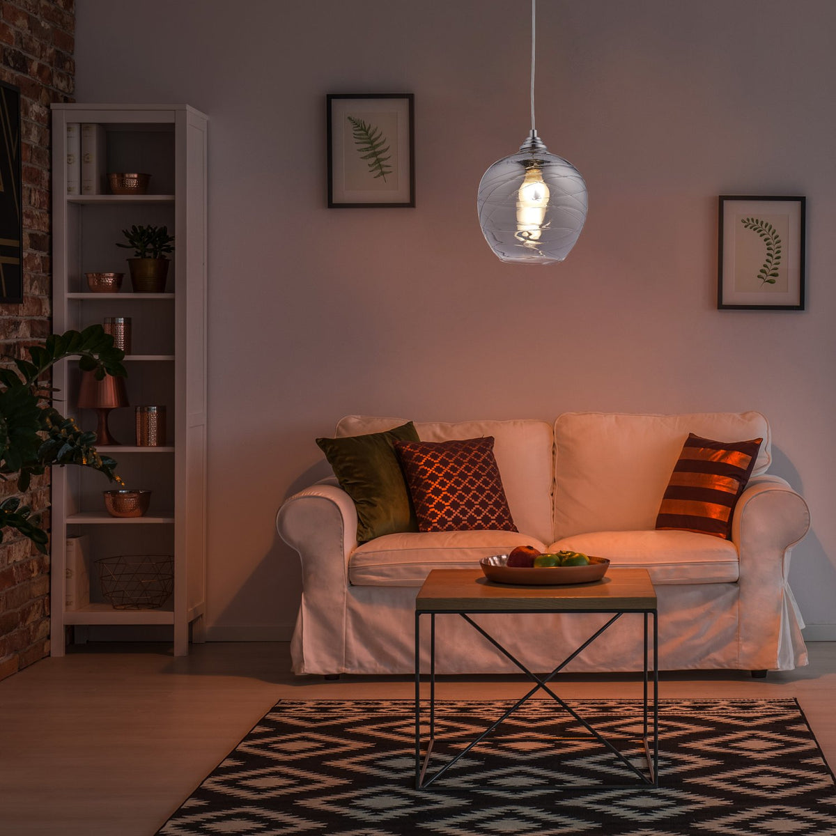 Hanging lamp with glass shade