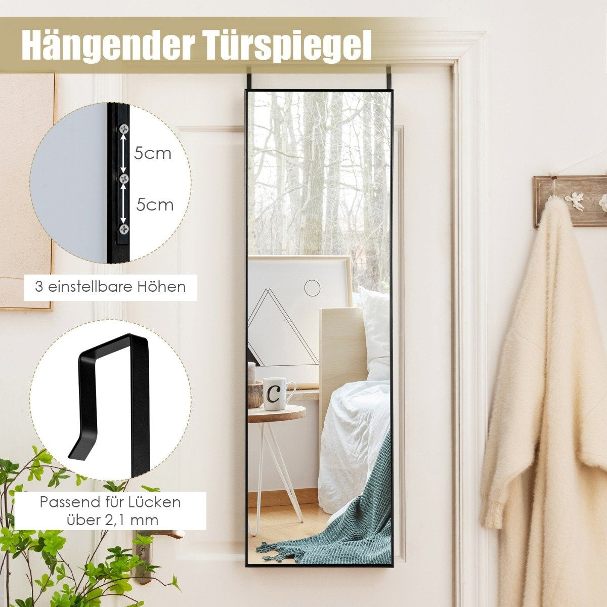 Hanging mirror full-length mirror with frame 120 x 37 x 2 cm black