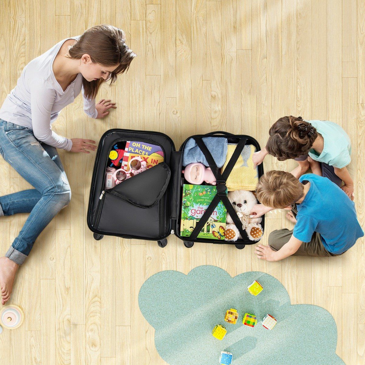 Hard Suitcase 2 Piece Carry On Luggage Set with Spinner Wheels Rolling Blue