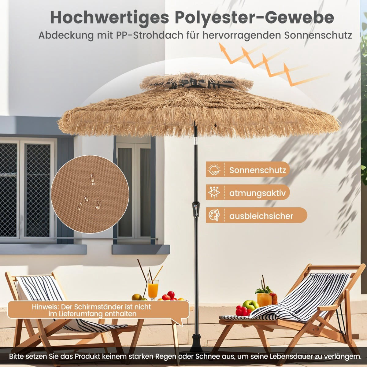 Hawaiian Style Tiki Patio Umbrella, 247 cm, PE Straw