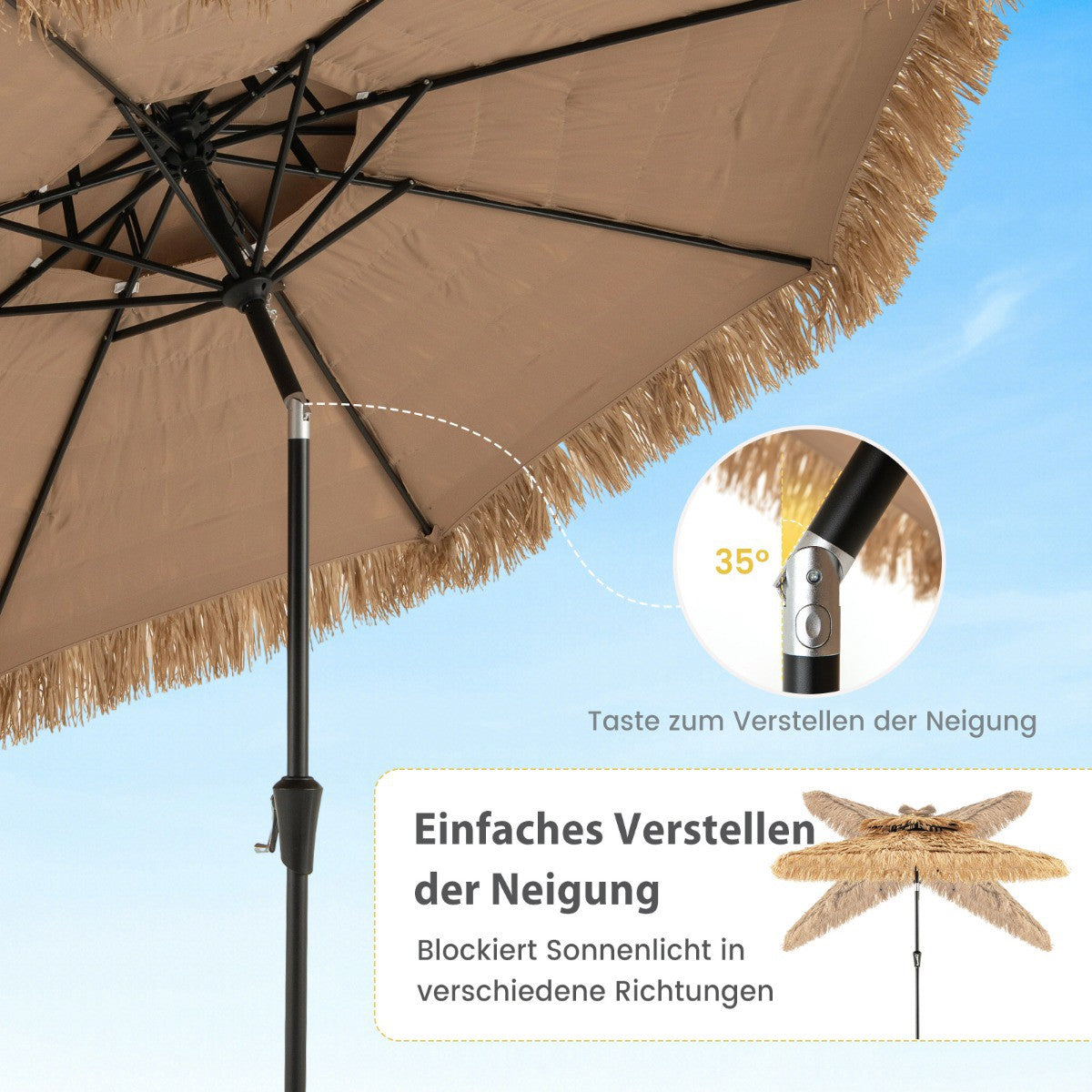 Hawaiian Style Tiki Patio Umbrella, 247 cm, PE Straw