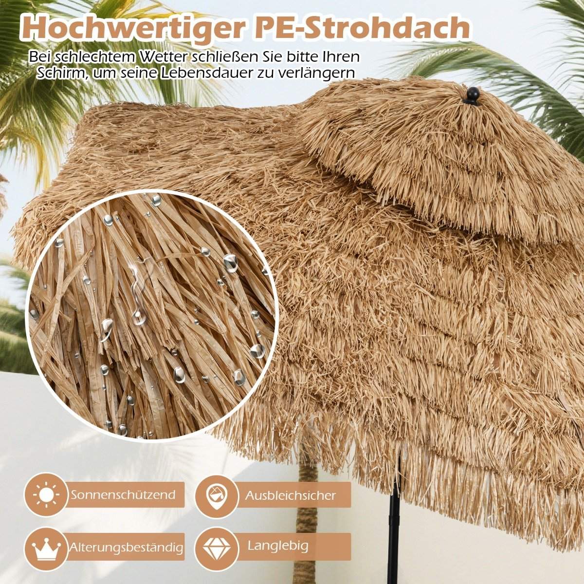 Hawaiian Tiki Umbrella, 299cm PE Straw, Adjustable Tilt