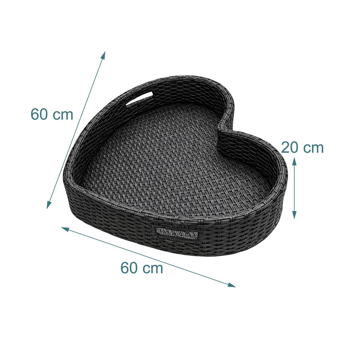 Heart-Shaped Floating Pool Tray, Black Rattan, 60cm