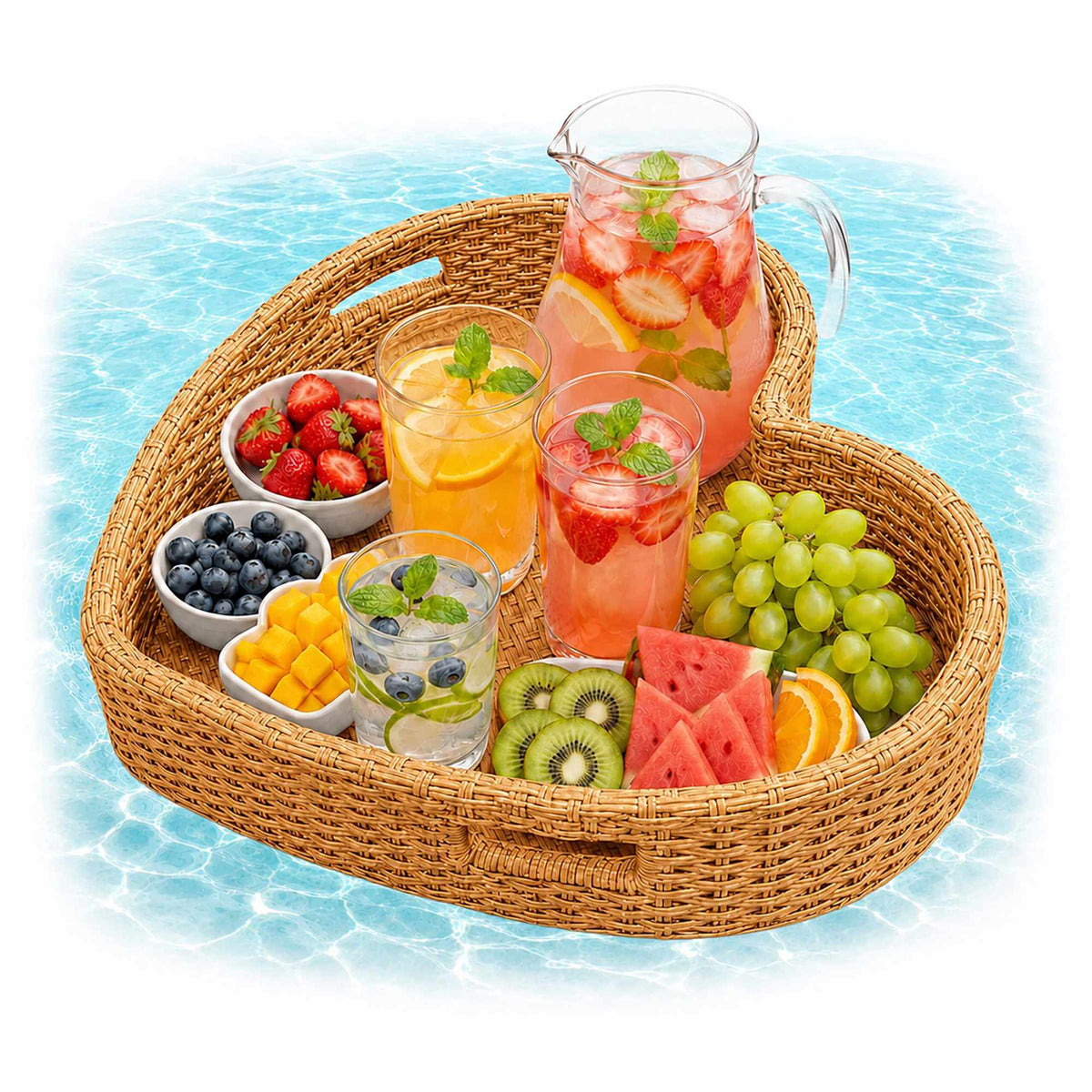 Heart-Shaped Floating Pool Tray, Weatherproof Rattan