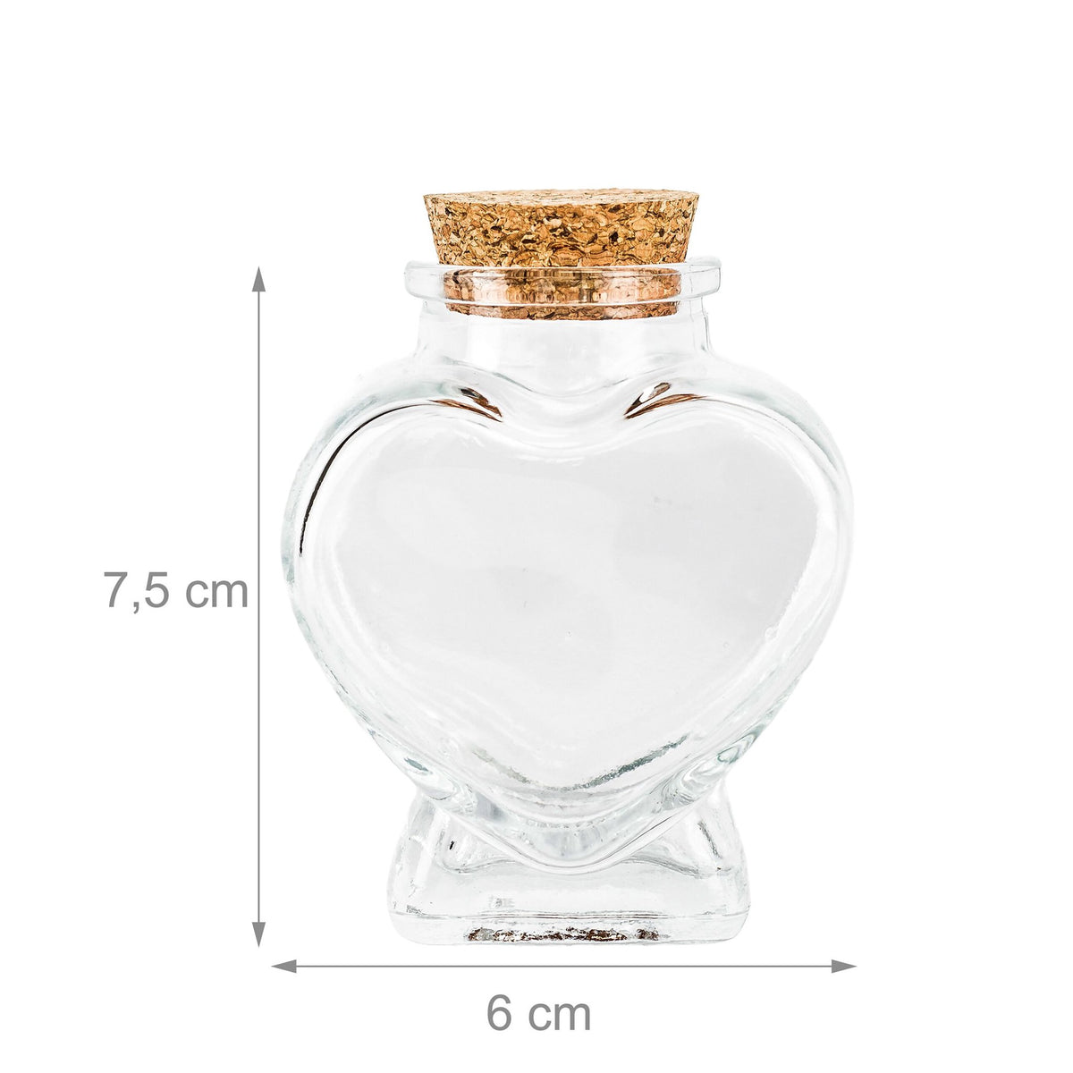 Heart-Shaped Glass Bottles with Corks, Set of 12