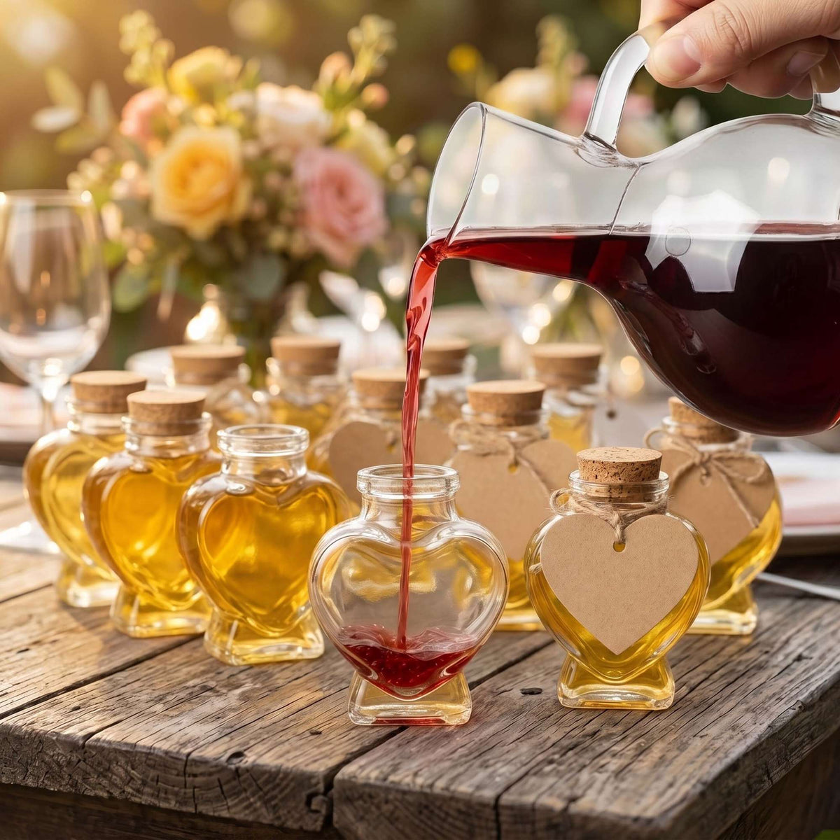 Heart-Shaped Glass Bottles with Corks, Set of 12