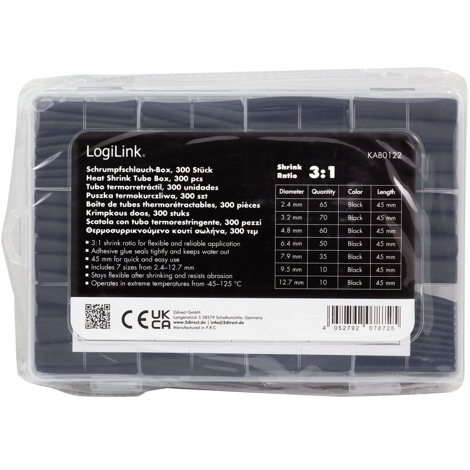 Heat Shrink Tubing, 300-Pack, 45mm Length, Black