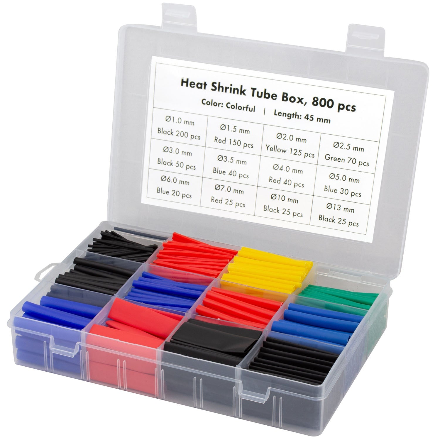 Heat Shrink Tubing, 800-Pack, 45mm, Mixed Colors