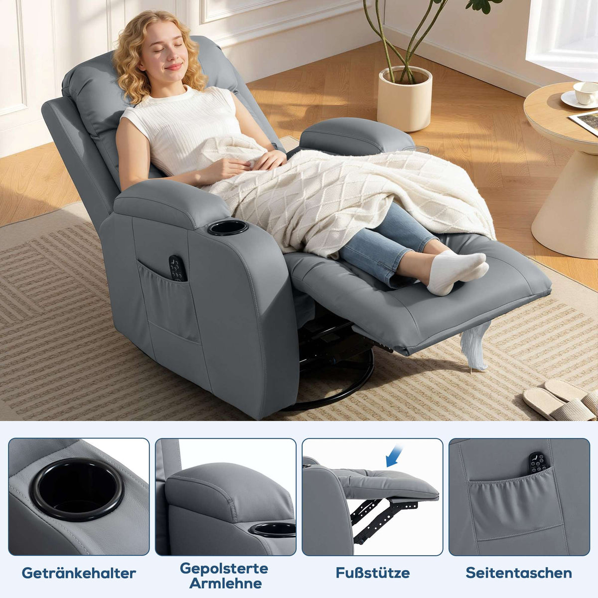 Heated Massage Recliner Chair with Swivel & Rocking