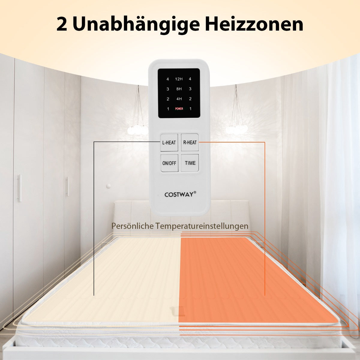 Heated Mattress Topper 160 x 140 cm, Dual Control, Timer