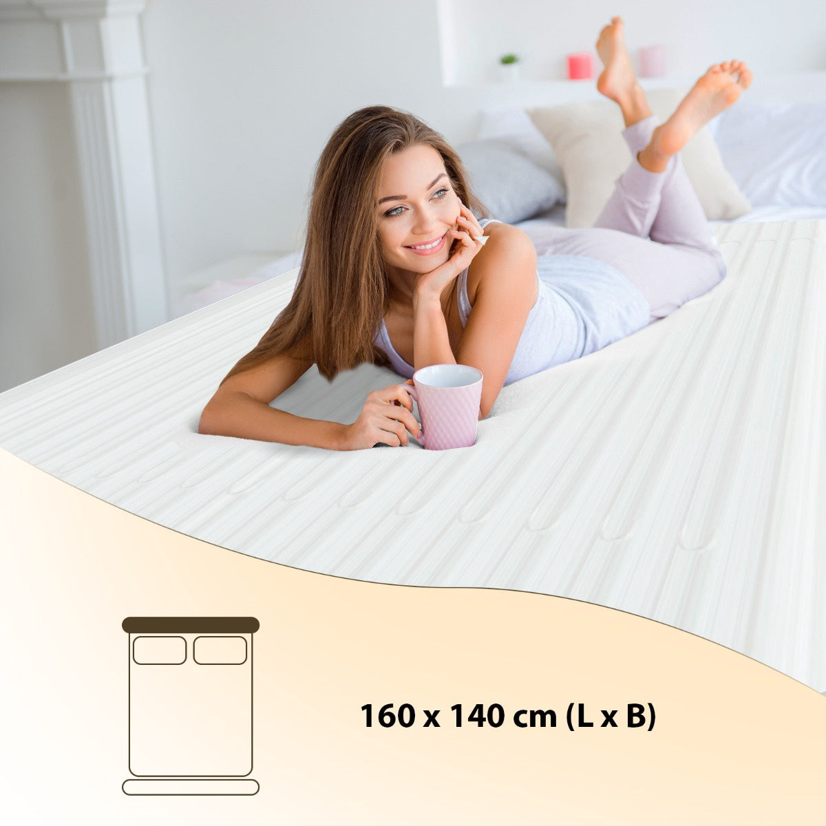 Heated Mattress Topper 160 x 140 cm, Dual Control, Timer
