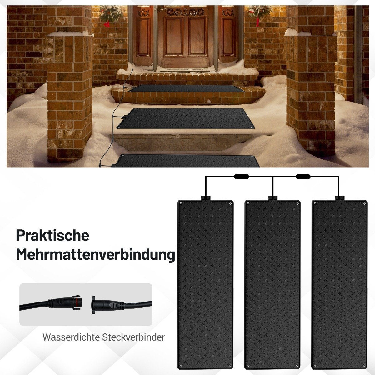 Heated Snow Melting Mat, 25.5x76 cm, Connects 18 Mats