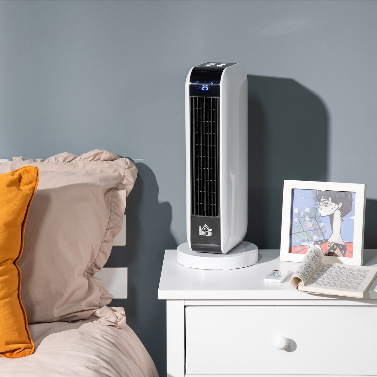 Heater Fan Heater 2000W Electric Heater Ceramic Heating Tower With 3 Heating Levels Remote Control 8-Hour Timer Oscillation Heater Ø18 X 44H Cm