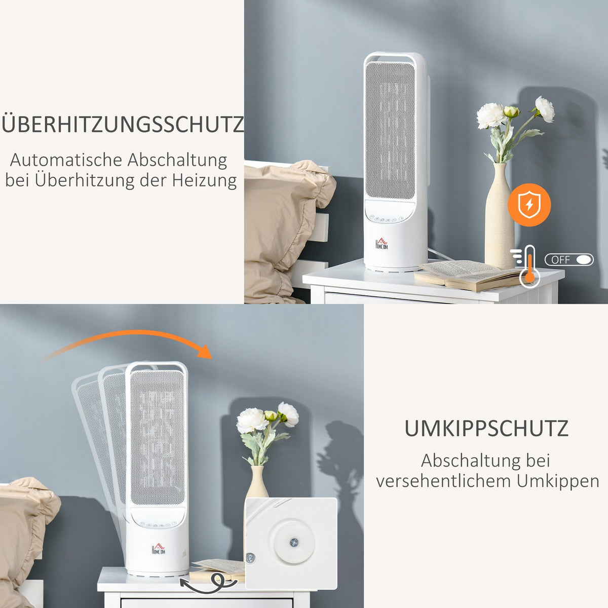 Heater Fan Heater 2000W Electric Heater Ceramic Heating Tower With Remote Control 12-Hour Timer Oscillation Heater Plastic White Ø15.1X50.9Hcm