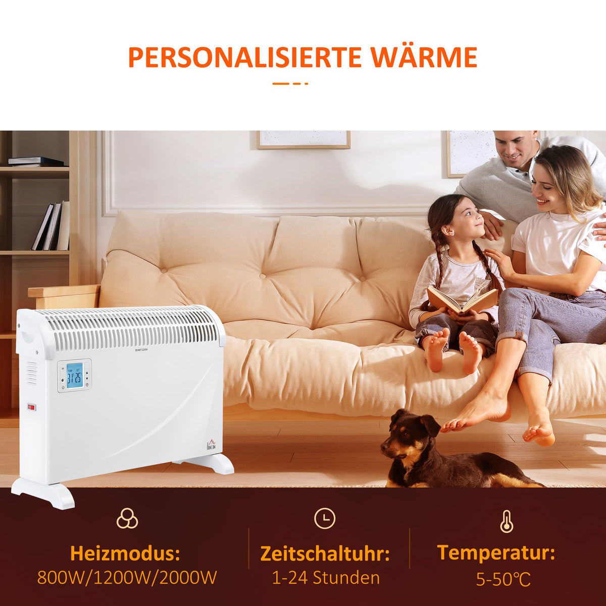 Heater Fan Heater 2000W Electric Heater With 3 Levels Warm 24 Hour Timer Heater Heat Metal Plastic White 58.5 X 20 X 43 Cm