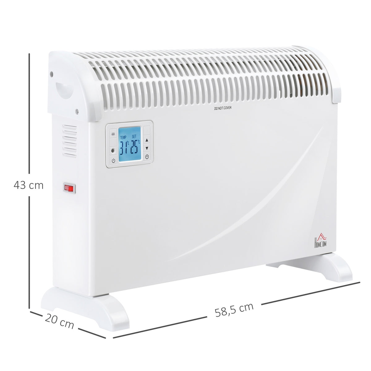 Heater Fan Heater 2000W Electric Heater With 3 Levels Warm 24 Hour Timer Heater Heat Metal Plastic White 58.5 X 20 X 43 Cm