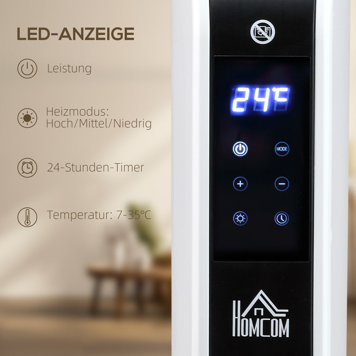 Heater Fan Heater 2180 W Electric Heater with LED Light 3 Levels Warm 24 Hour Timer Steel White 60 x 18.5 x 39.5 cm for efficient heat