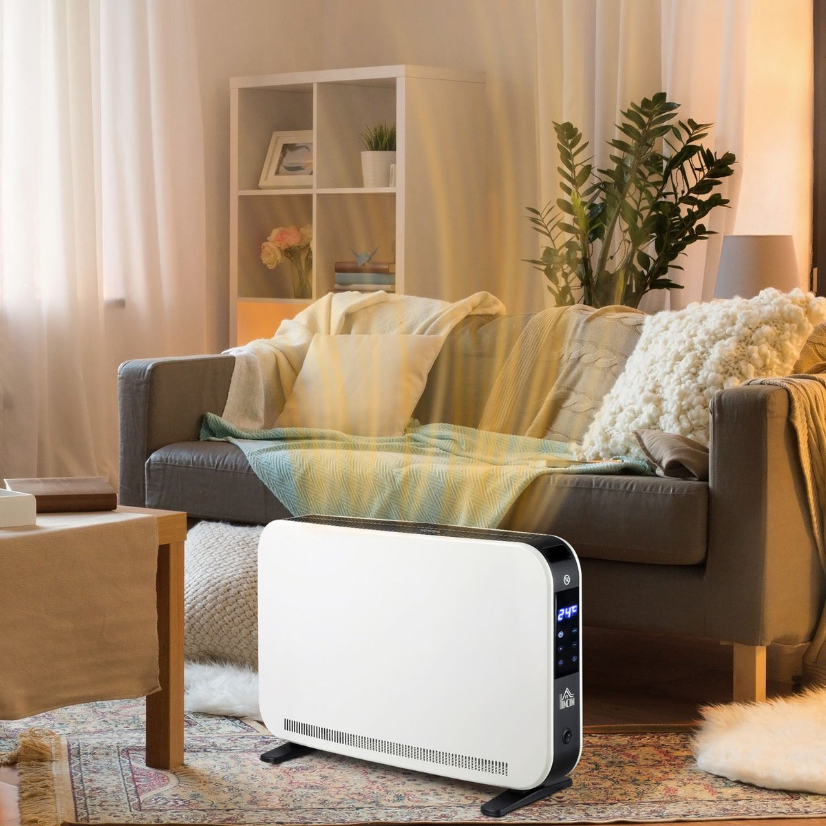 Heater Fan Heater 2180 W Electric Heater with LED Light 3 Levels Warm 24 Hour Timer Steel White 60 x 18.5 x 39.5 cm for efficient heat