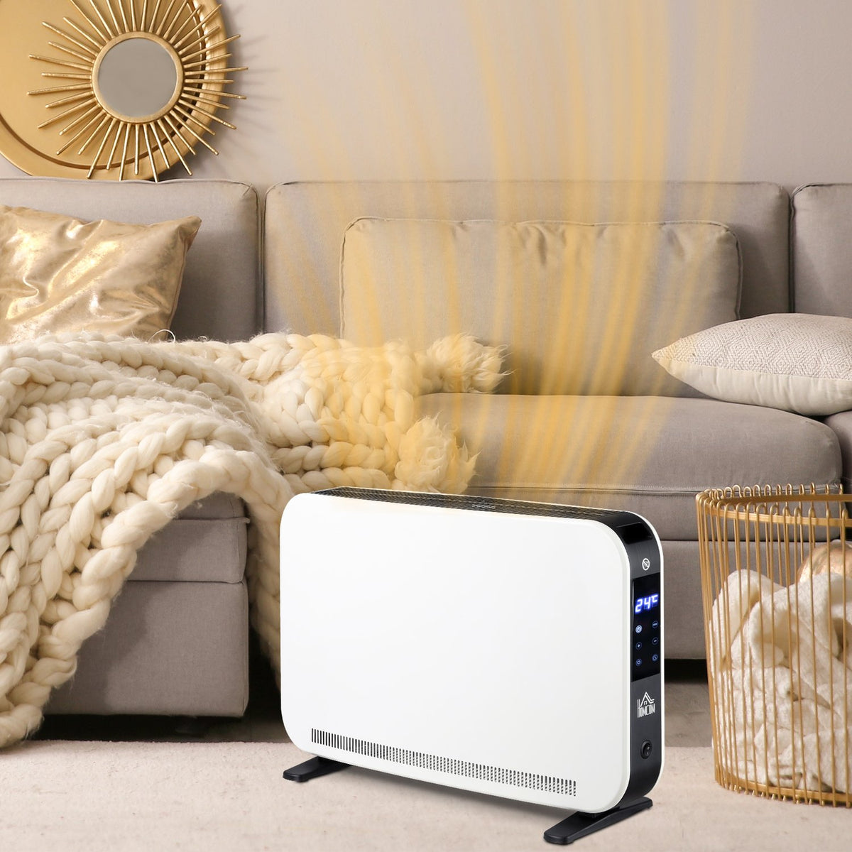 Heater Fan Heater 2180 W Electric Heater with LED Light 3 Levels Warm 24 Hour Timer Steel White 60 x 18.5 x 39.5 cm for efficient heat