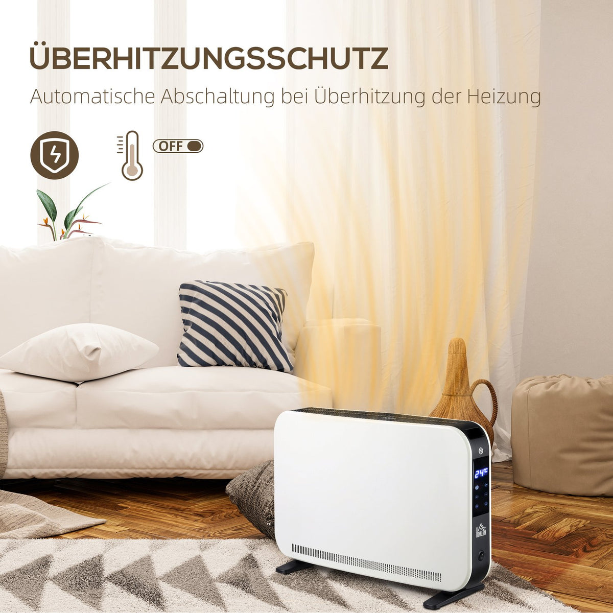 Heater Fan Heater 2180 W Electric Heater with LED Light 3 Levels Warm 24 Hour Timer Steel White 60 x 18.5 x 39.5 cm for efficient heat