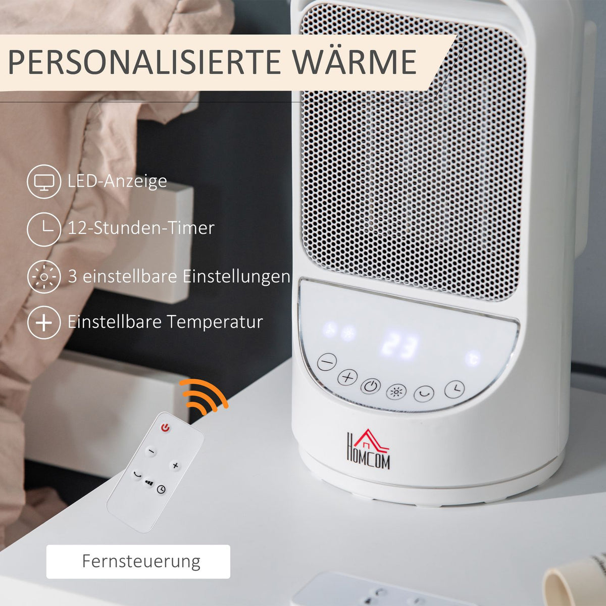 Heater Fan Heater 750W/1500W Ceramic Electric Heater With 3 Levels Warm 12 Hour Timer 45° Oscillation Heater Heating Heat Pp Pbt White