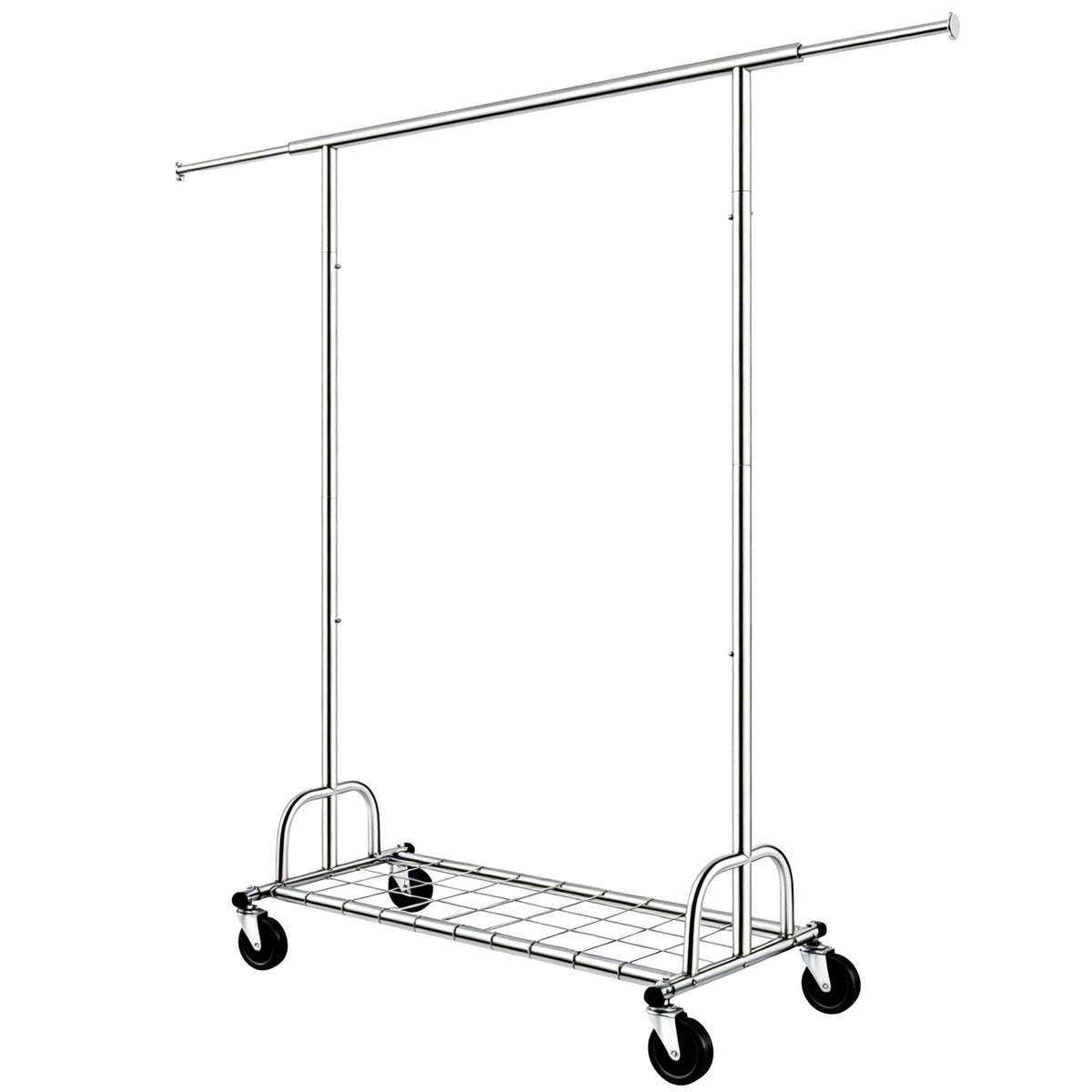Heavy-Duty Chrome Clothes Rack with Wheels and Shelf