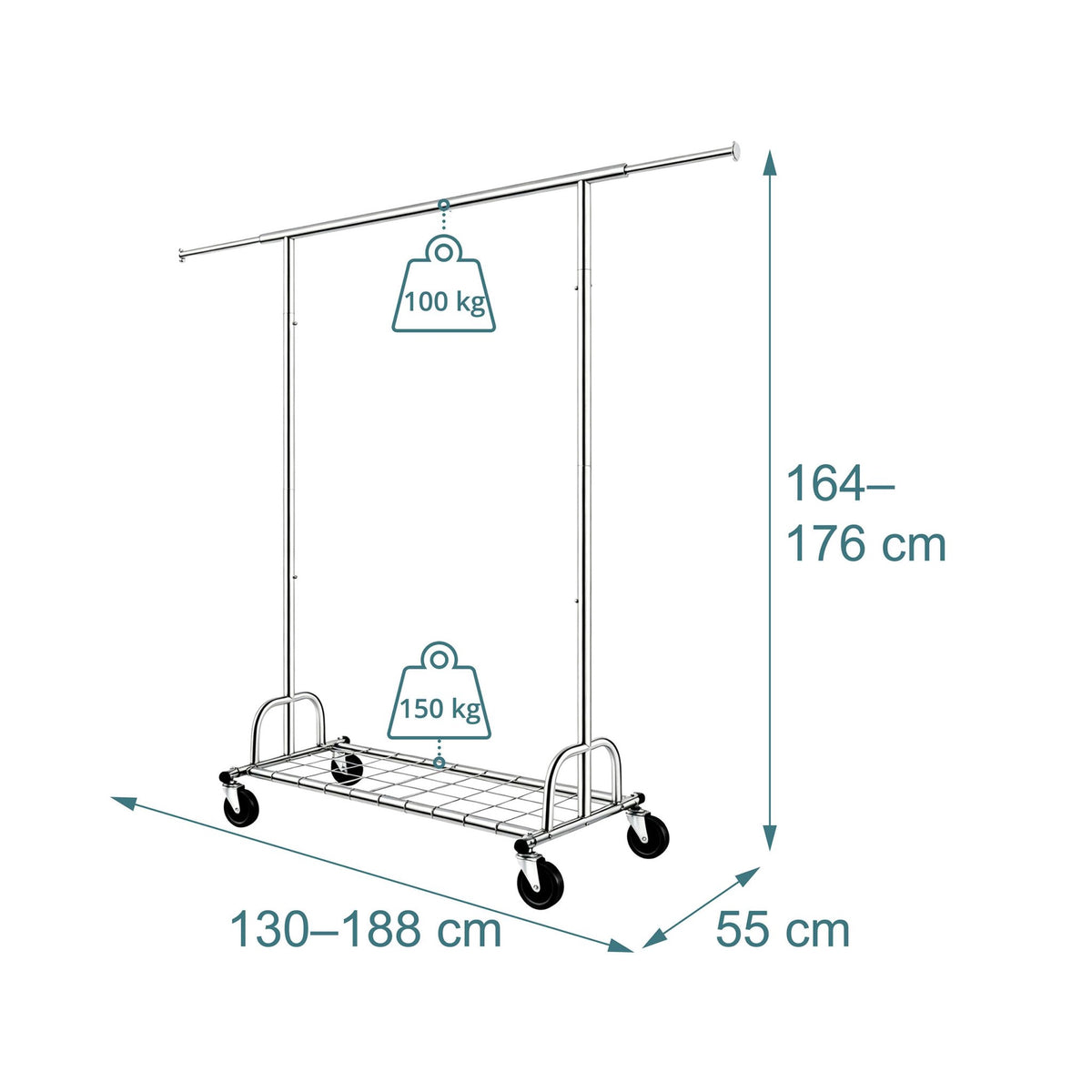 Heavy-Duty Chrome Clothes Rack with Wheels and Shelf