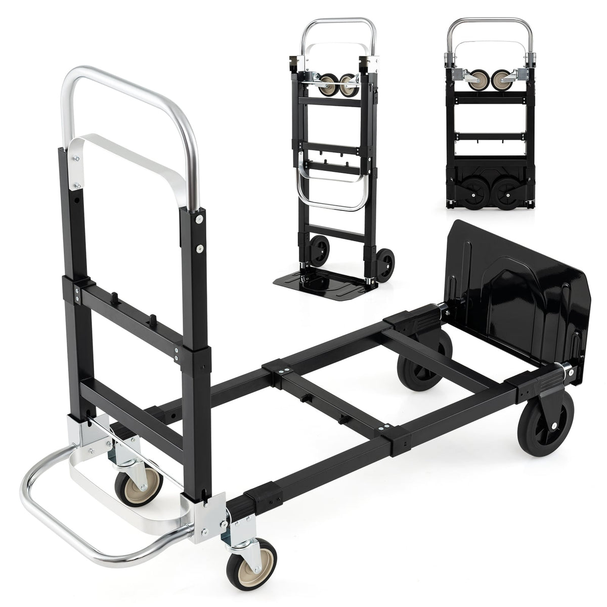 Heavy-Duty Folding Cart, 3-in-1, Adjustable Handle, Black
