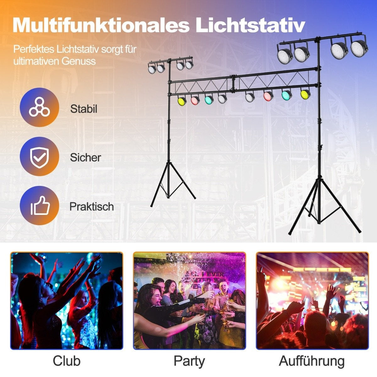 Heavy Duty Metal DJ Light Stand with Adjustable Height Retractable T-Bar Tripod Stands Black