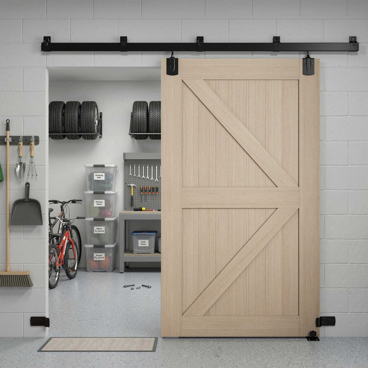 Heavy-Duty Sliding Door Hardware Set, 244 cm Black Steel